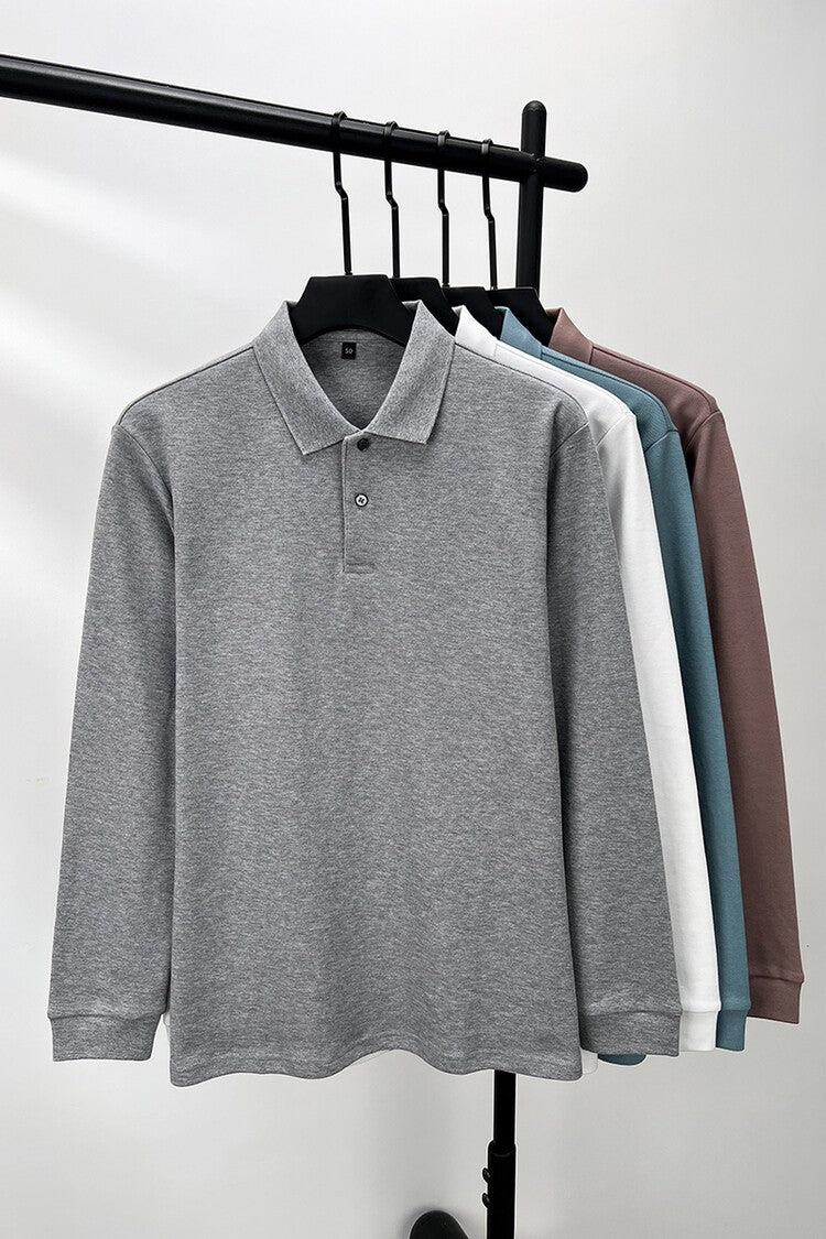 Durable 100% Cotton Men Polo Shirt,Autumn Leisure Long Sleeve, Breathable Lapels T-shirt, 16 Colors, Perfect for Golf and Sports