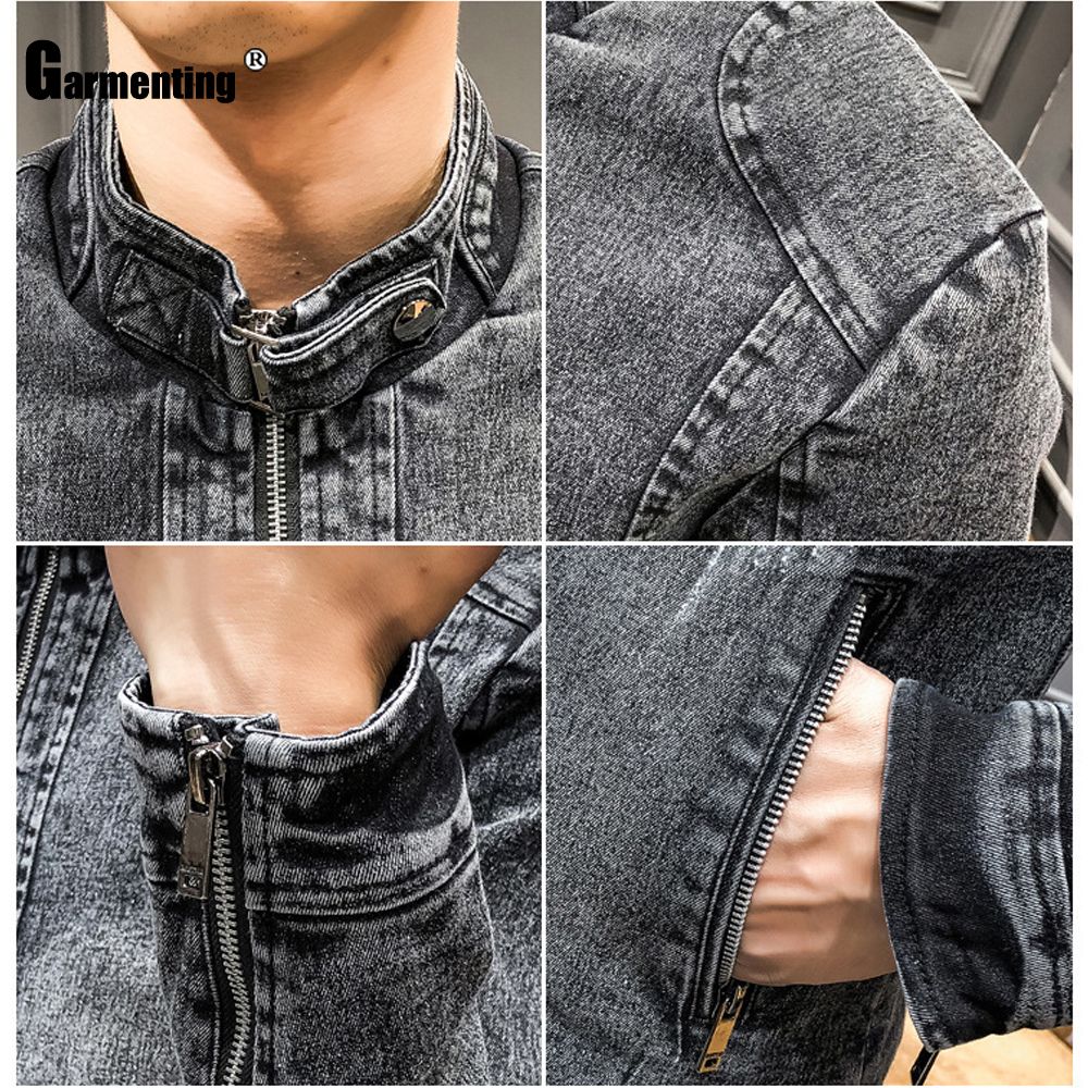 Garmenting Men Demin Jackets Trendy 2021 Autumn Winter Mandarin Collar Outerwear Zipper Up Demin Jacket Slim Fitted Male Clothes