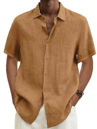 Cotton Linen Blouse Summer Men Turn Down Collar Short Sleeve Button Loose Blouse Tops Oversized S-5XL SZE-ST22092