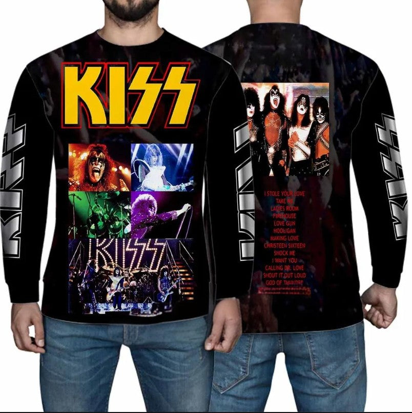 KISS BAND Tshirt Men Fashion Graphic T shirts 3D Printing Men's Clothing Breathable Simple Long Sleeve Hip Hop T-shirt Tops