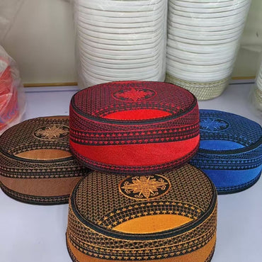 Chapéus de Casamento Muçulmanos Masculinos Bordados com Topo Reto Eid Ramadã Oração Étnica Cultural Islâmica Chapéu Presente Gorro Turquia Azul Ouro Bonés