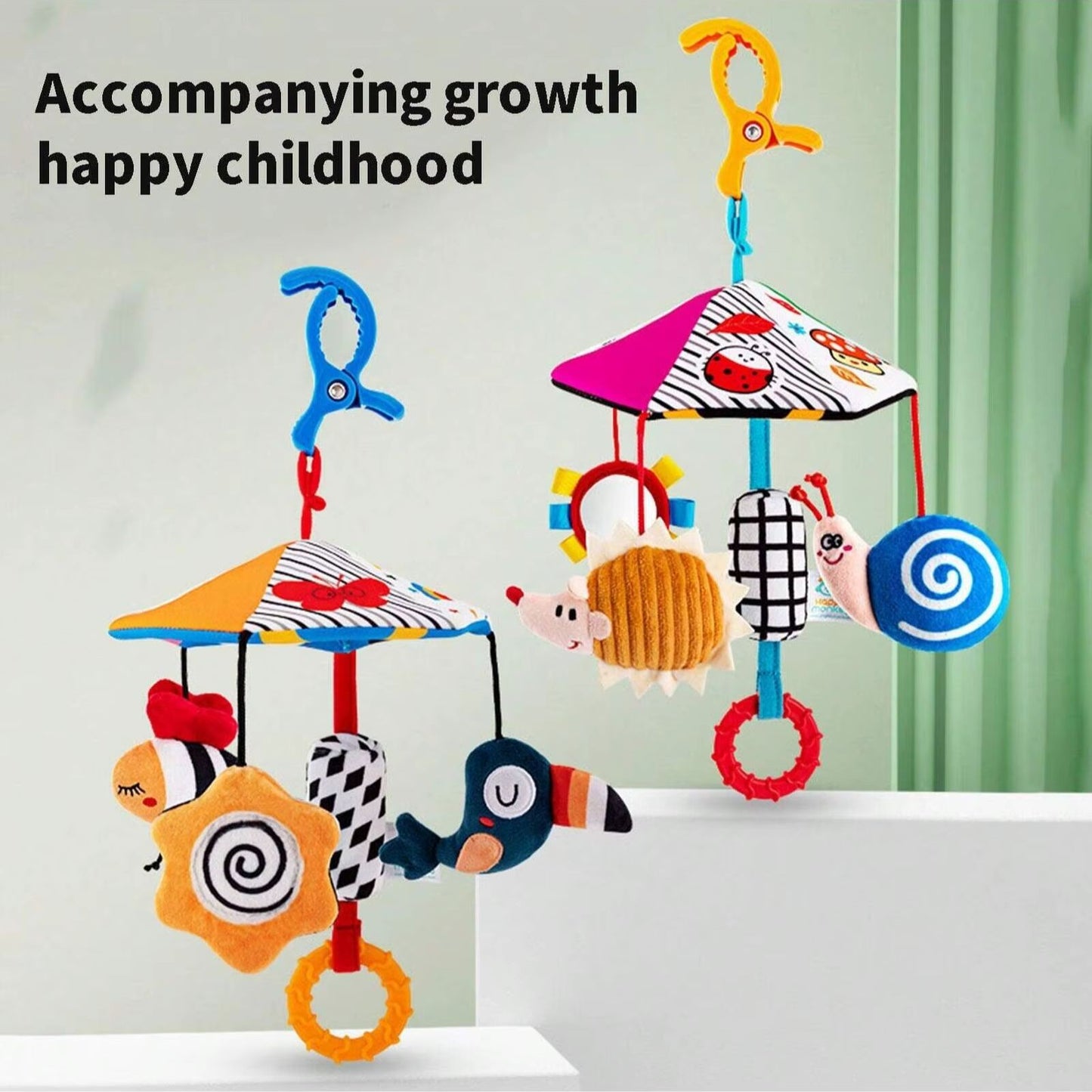 Baby Color Plush Umbrella Wind Chime Baby Bed Bell Visual Inspiration Baby stroller pendant Wind Chime Comfort Toy