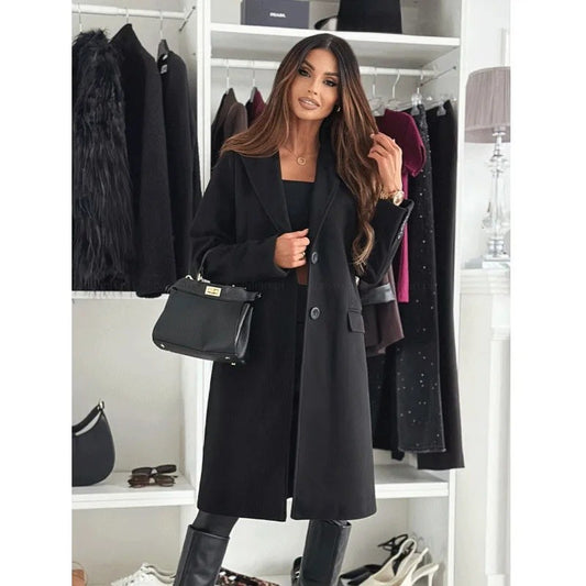 Hot Sale Of The Season Autumn Winter Simple Long Sleeve Solid Color Single Button Woolen Coat Women's Fashionable Elegant Outerw