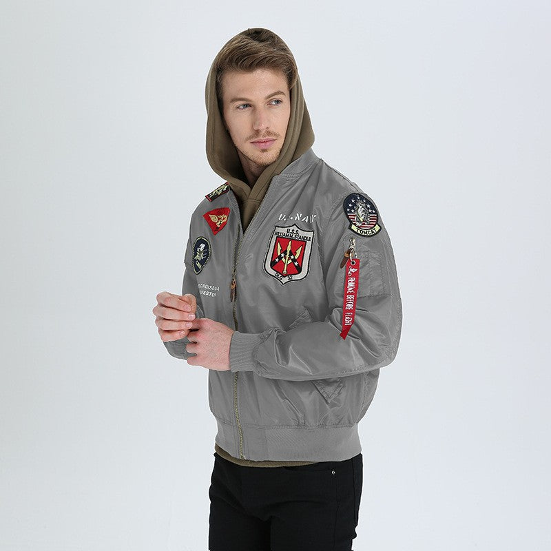 High Quality Military Fashion Casual Boy Youth Lightweight Top Gun Patch Embriodey Streetwear Ma1 Satin Flight Bomber Jacket Men