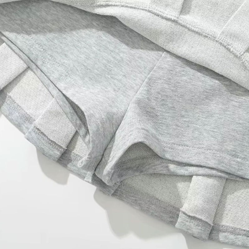 Mooyufon Fabric Y2K Mini Skirt Women Low Waist Wide Pleat Light Grey Sexy Vintag