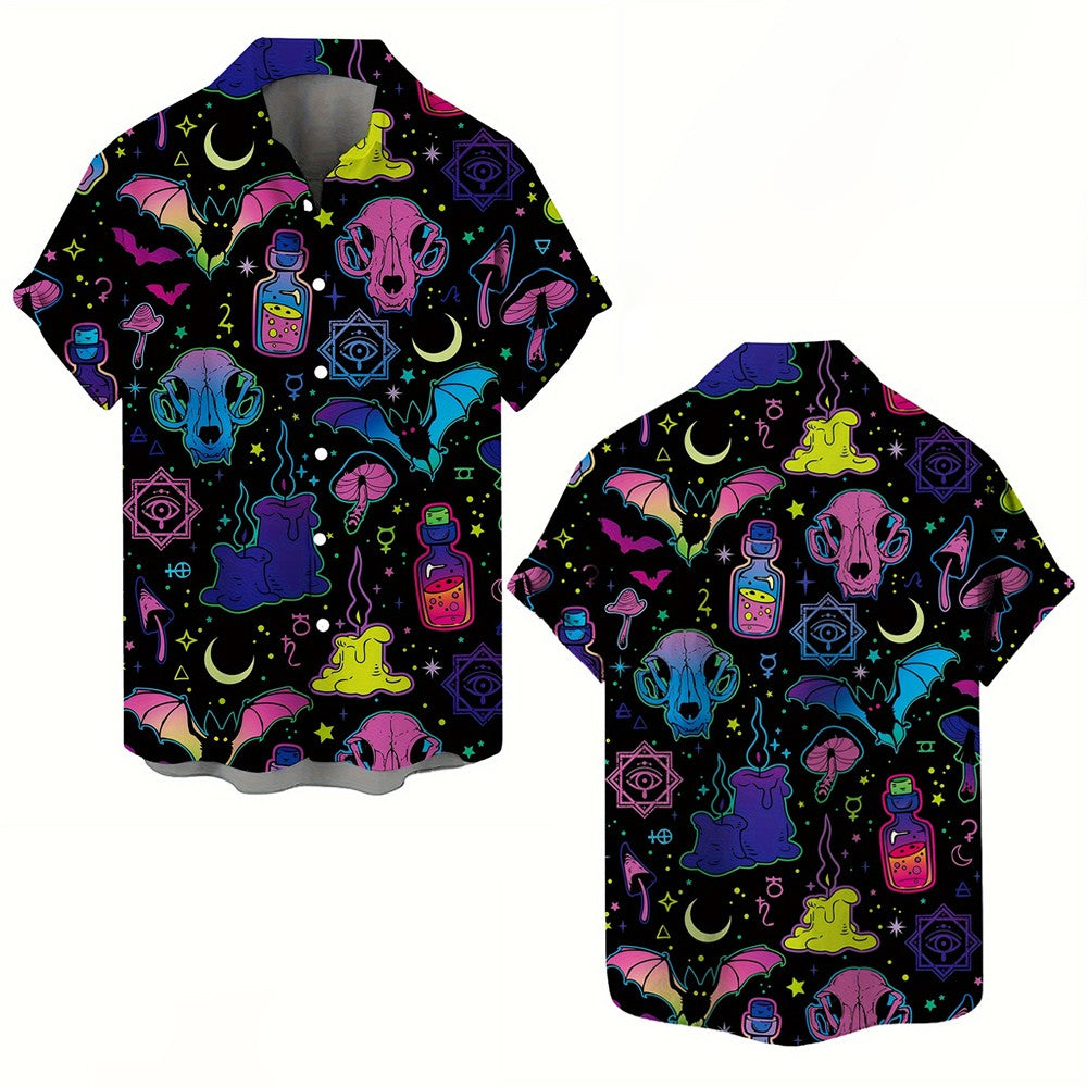 Skull 3D Printed Men's Hawaiian Shirt Street Gothic Style Trendy Vintage Lapel Tops Summer Y2K Casual Short Sleeve Beach Shirt