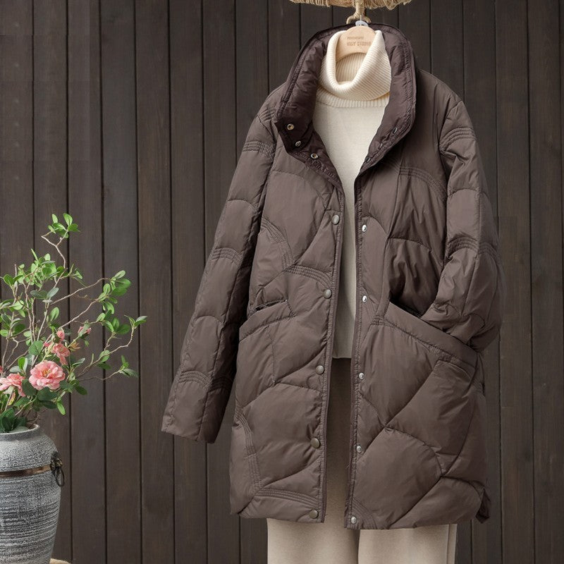 2023 Winter New Fashion Stand Collar X-Long Women Down Jackets Female Casual Loose Ultra Lightweigh White Duck Down Warm Coat