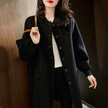 Women's Black Wool Coat 2025 Autumn New Fashion Long Slim Fit Casual Versatile Overcoat