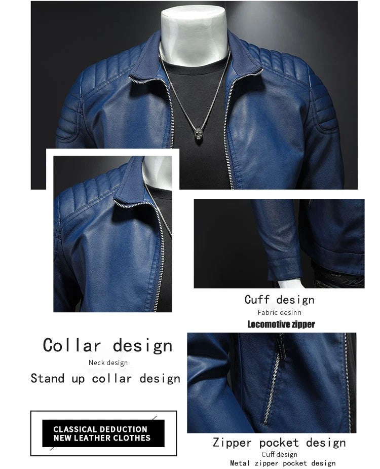 Men standing collar Jacke, leather motorcycle jacket men,bomber leather coat?fashion trend personalized leather winter clothing