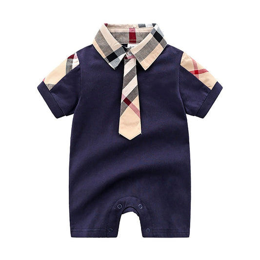 IURNXB Baby Boy's Romper Short Sleeve Cotton Infant Turndown Collar Tuxedo Jumpsuit Gentleman Summer One Piece Play Suit Outfits
