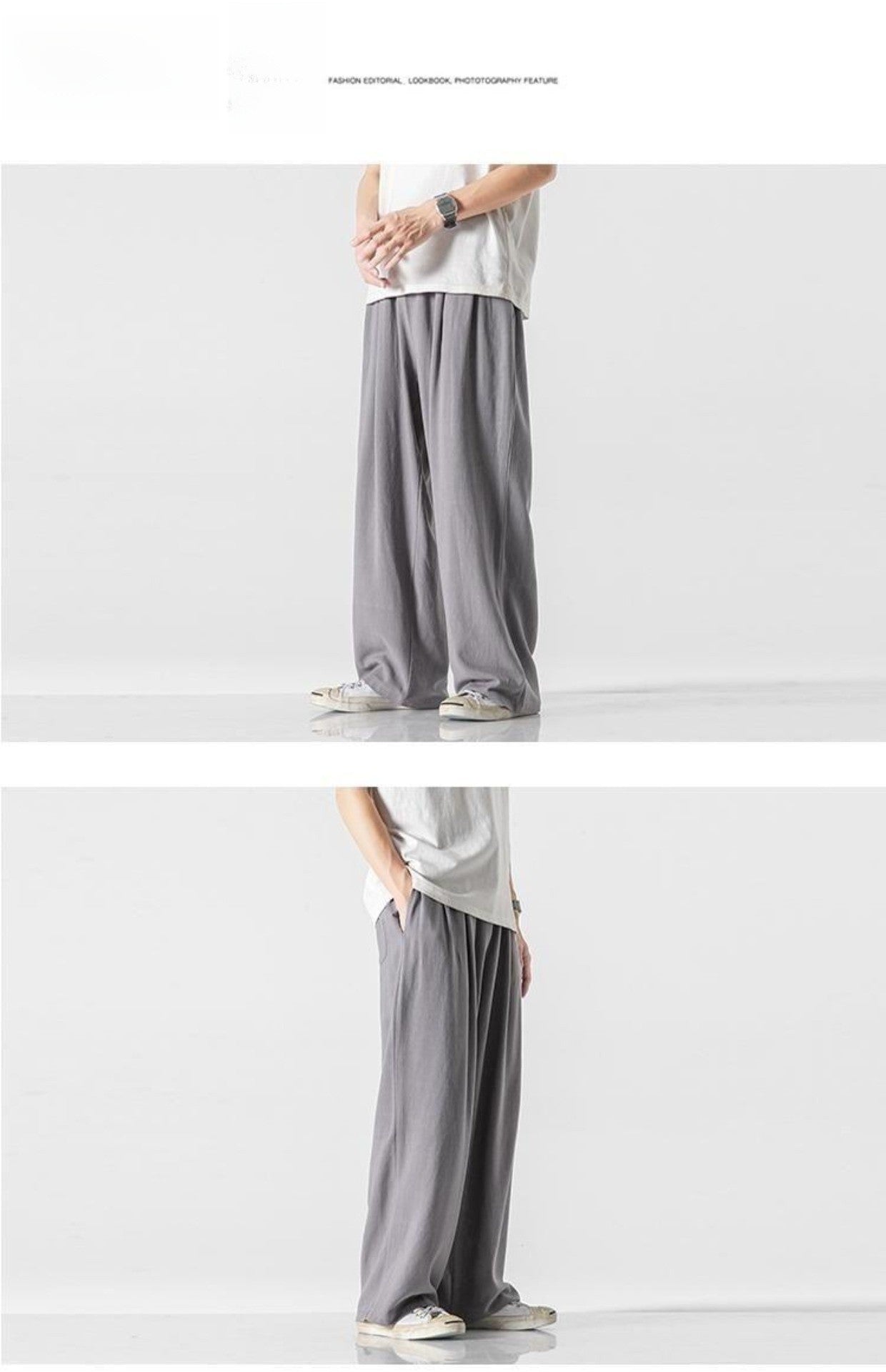 Summer Large Size Linen Cotton Wide Leg Pants Men Casual Comfortable Loose Fit Straight Leg Trousers Long Pants