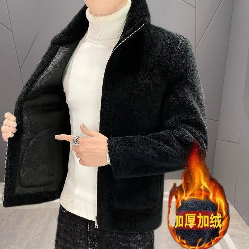 2025 Autumn/winter Korean Edition New Men's Lamb Wool Coat High Collar Thick Wool Men's Cotton Coat Trendy Coat Wholesale