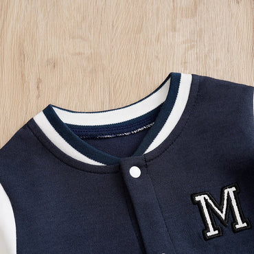 Macacão Recém-nascido Uniforme de Beisebol Primavera e Outono 0-18 meses Meninos Algodão Roupa de Bebê Macacão Bordado Pré-escola