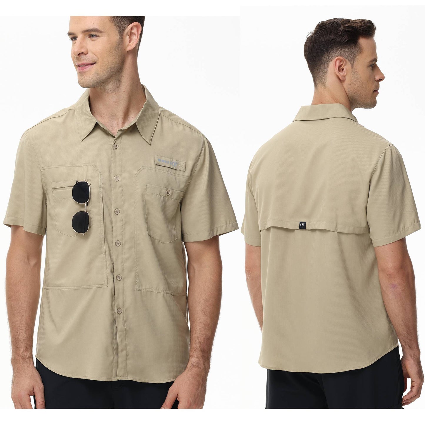 Summer Men's UPF 50+ Fishing Shirts, Casual Breathable Short Sleeve Cargo Fishing Shirt, Button Down Tactical Shirts Blouse
