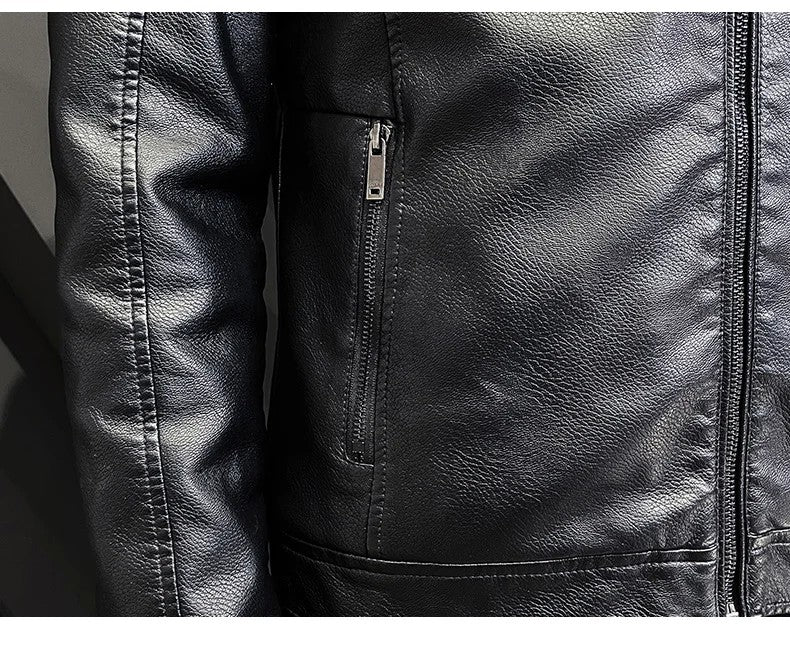 Vintage Brown Leather Jacket Men's Winter Faux Fur Collar Windproof Warm Coat Male Luxury Clothing Brand chaqueta cuero hombre