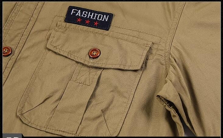 Men Summer Short Sleeved Shirts Multi Pockets Military Tooling Shirts New Male Cotton Outdoor Casual Shirts Size 5XL