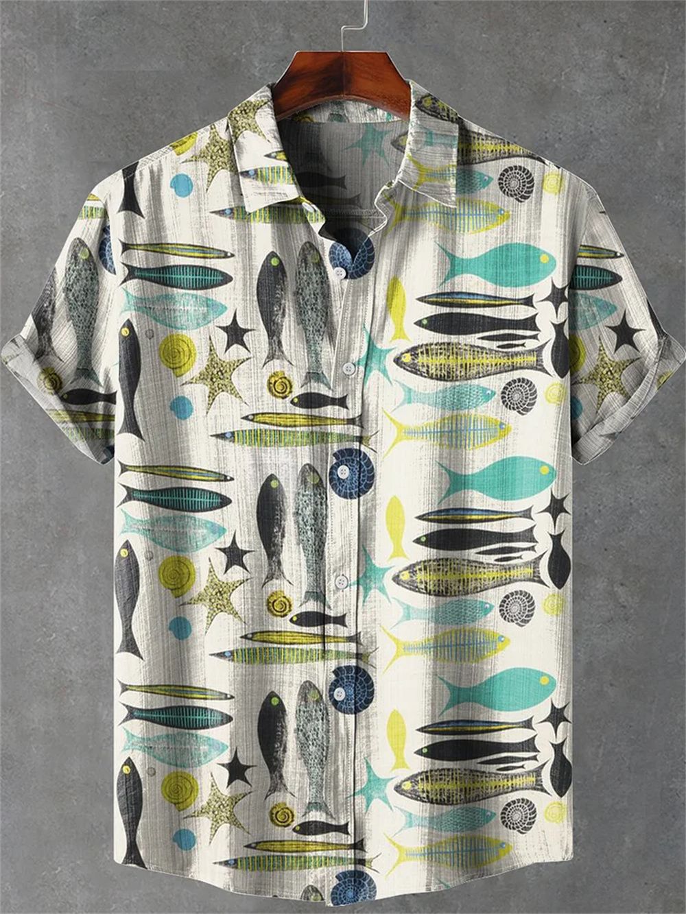 Silk print high-quality retro novel trendy men's casual social solid color Hawaiian shirt new style