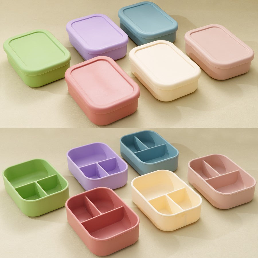 1PCS Baby Silicone Food Storage Box Solid Color Baby Tableware Three-compartment Dinner Plate Children Portable Lunch Box