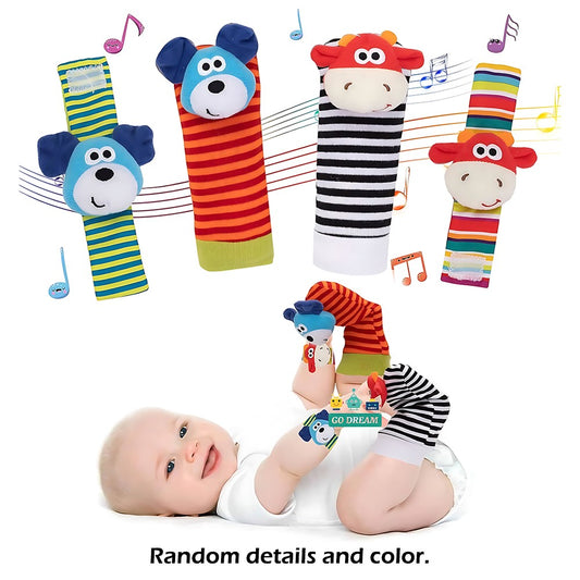4 peças/conjunto chocalho de pulso para bebês meias brinquedos 0-12 meses menina menino desenvolvimento educacional precoce presentes sensoriais fofos para crianças pequenas