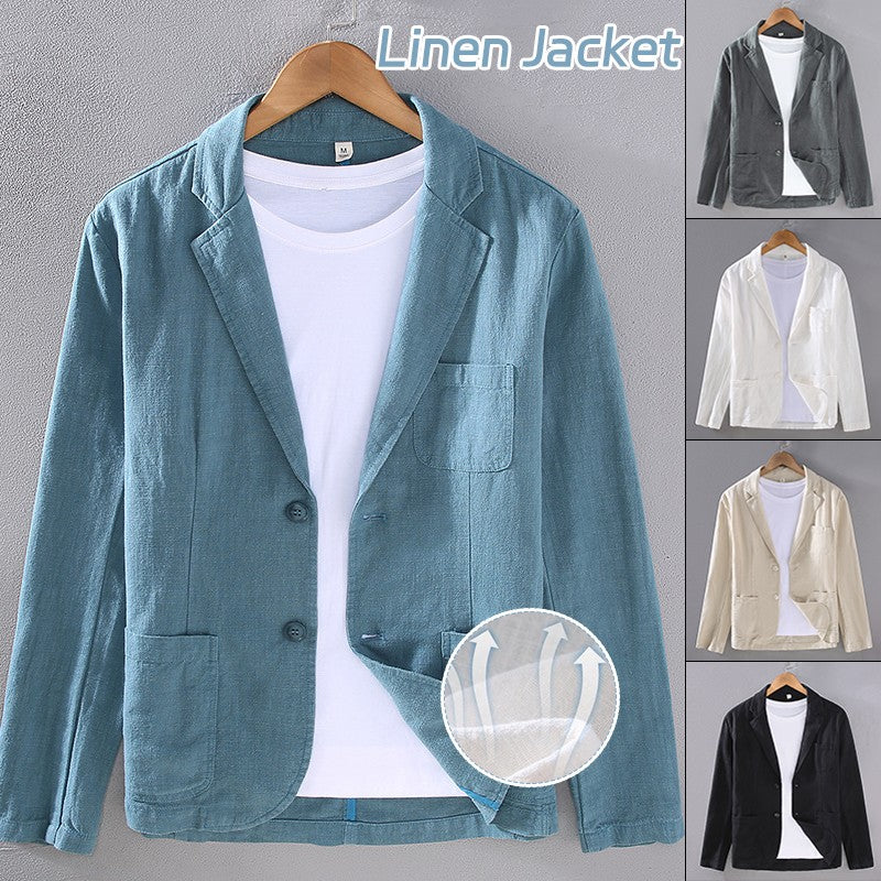 2024 Retro Cotton Linen Men Blazer Coat Beach Wedding Party Suit Spring Summer Fashion Male Formal Business Slim Suit Jacket