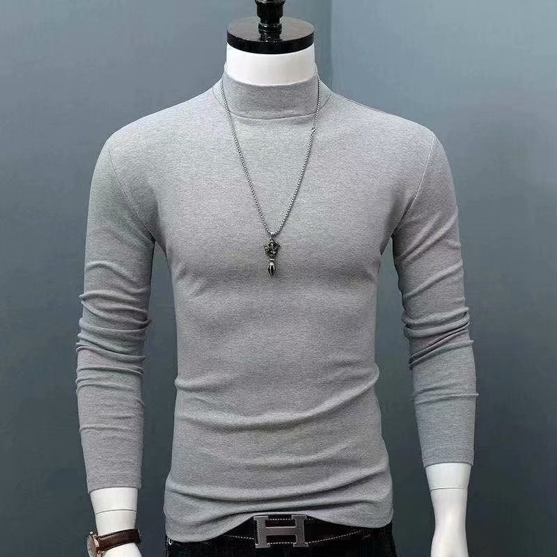 Hot Winter Warm Men Mock Neck Basic Plain T-shirt Blouse Pullover Long Sleeve Top Male Outwear Slim Fit Stretch Fashion Sweater