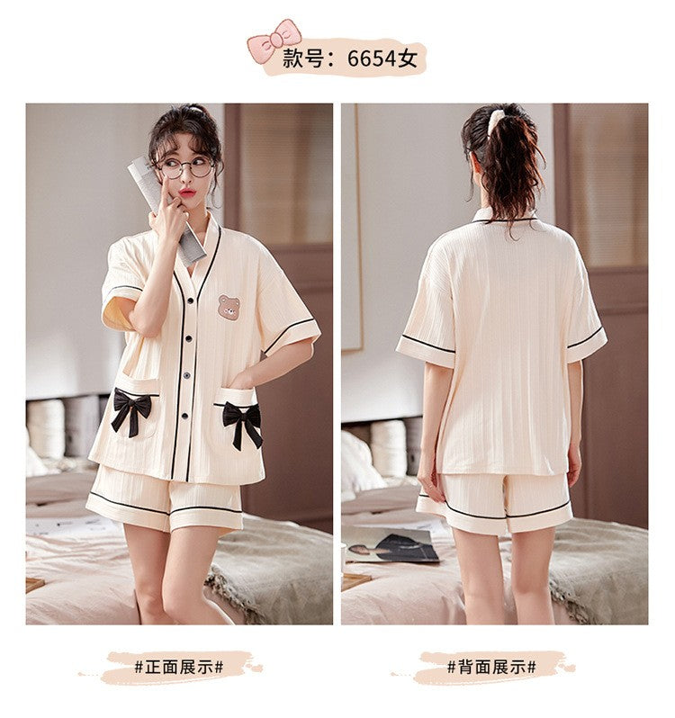 Japan Kimono Cartoon Couples Sleepwear Cotton Mens Women Summer Short Pajamas Set Loungewear for Young Girl Boy Home Clothes