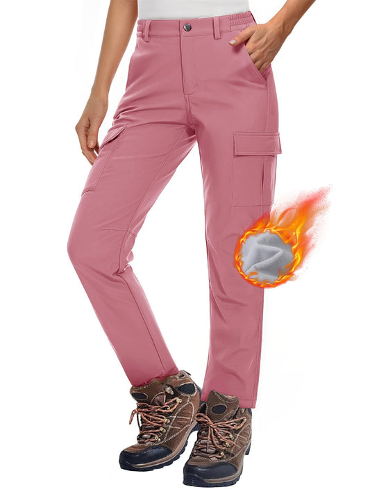 MAGCOMSEN Women's Softshell Pants Fleece Lined Winter Hiking Ladies Pants Snow Ski Trousers Waterproof Ripstop Warm Cargo Pants