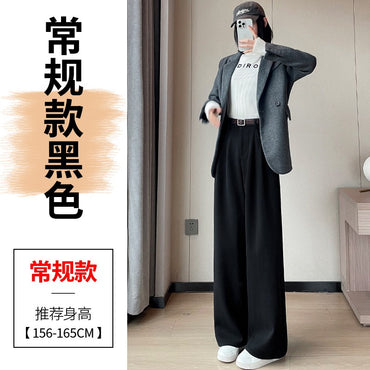 High Quality Woolen Wide Leg Pants Women Streetwear Belt Baggy Black Suit Pants Winter Korean Fashion Casual Straight Trousers