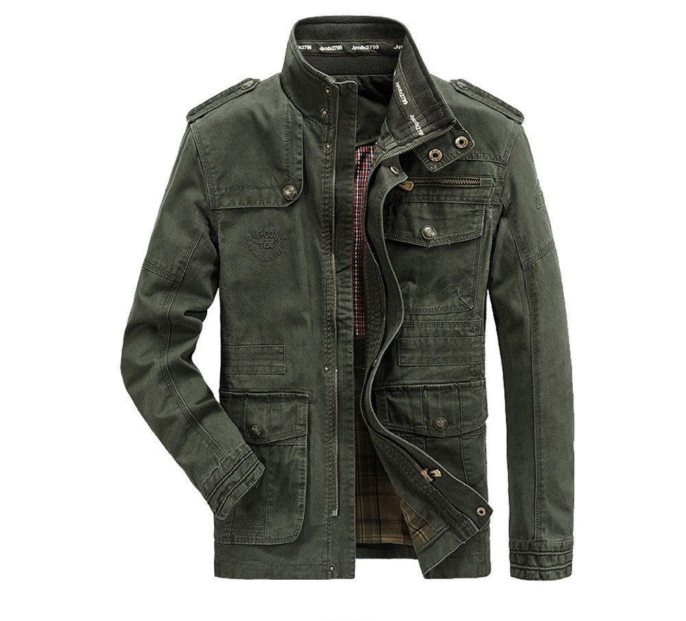 Autumn Men's Military Jacket Casual Man Stand Collar Cotton Business Coats Men Multi-pocket Windbreaker Jackets Clothing 7XL