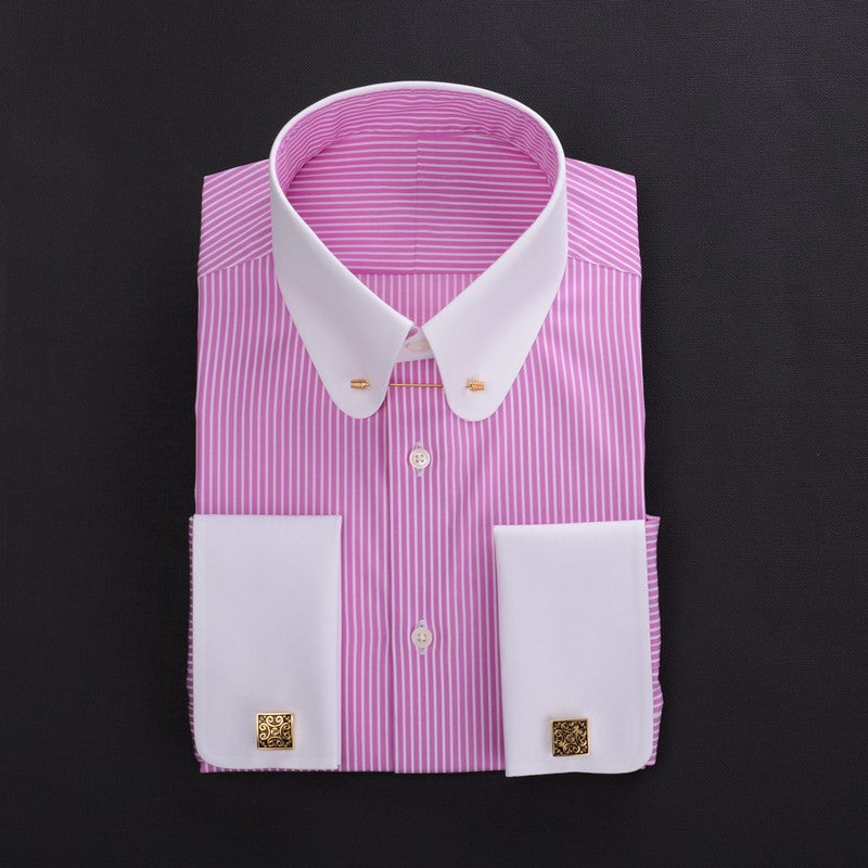 Men's Empire collar pinhole collar needle business shirt cotton retro round collar shirts for men