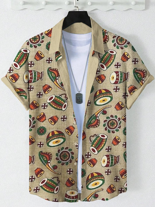 Fashion Men's Art Graphics Shirt Short Sleeved Button Down Lapel Shirts For Summer Oversized Tops Vacation Casual Hawaiian Shirt