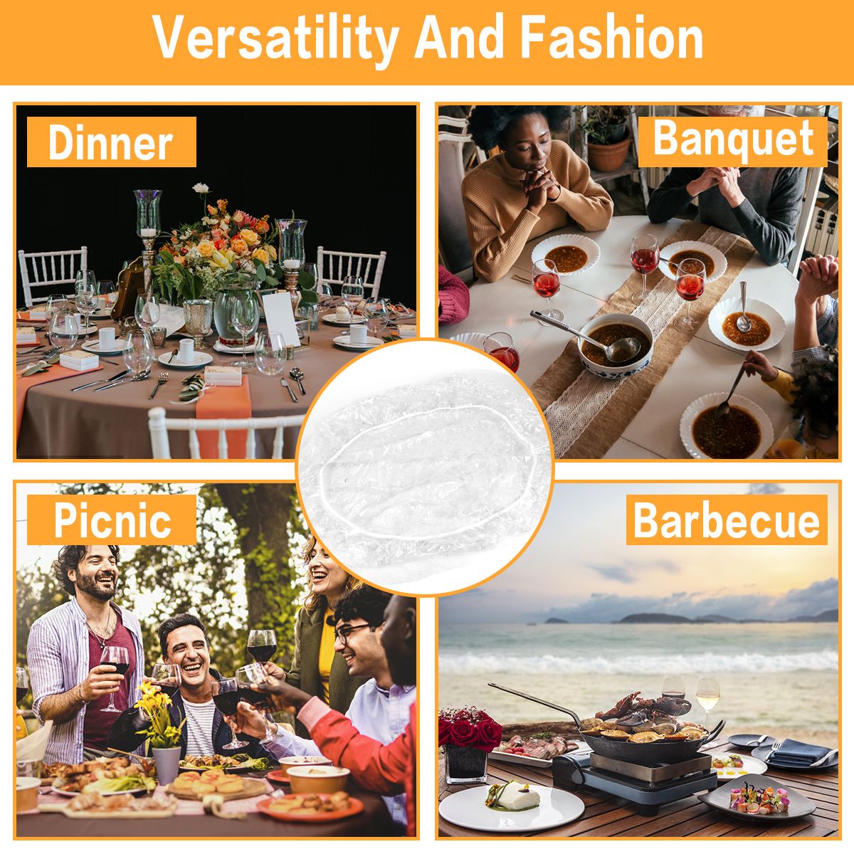 Fitted Clear Round Tablecloth Elastic Edged PVC Round Table Waterproof Oil-Proof Table Cover Protector Effortless to Clean Table