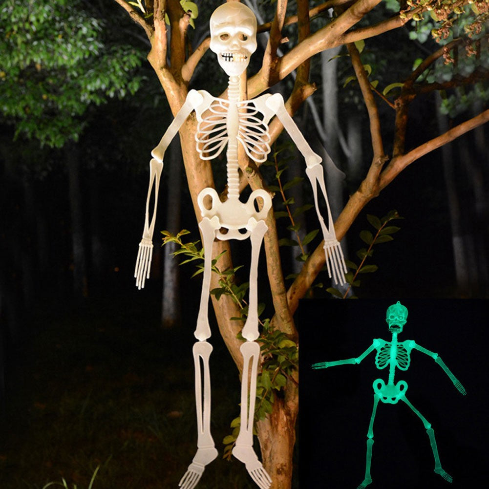 Luminous Hanging Skeleton Movable Glow Fake Skull Scary House Pendant Props Halloween Party Home Yard Outdoor Garden Decoration