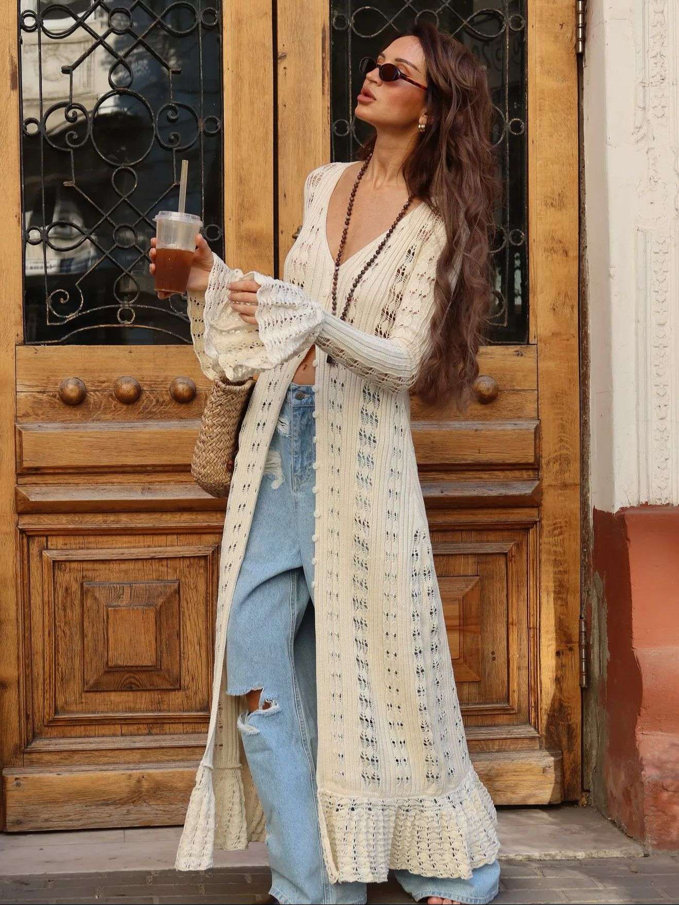 Hollow Breasted Sweater Long Dress Women Summer Party Dresses Cover Up Elegant S