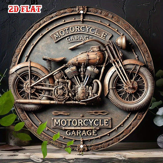 1pc Vintage Industrial Motorcycle Garage Round Aluminum Sign - Rustic Metal Wall Art for Home, Garage, Cafe, Dining Room Decor