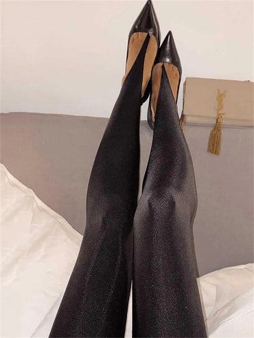 Korean Fashion Winter Black High Waisted Skinny Y2K Women Pants Sexy Glitter Cas