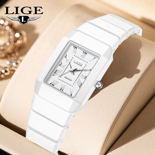 New Fashion LIGE Woman Watch Elegant Luxury Ceramic Strap Waterproof Simple Dial Quartz Women's Watches Ladies Gifts Reloj Mujer
