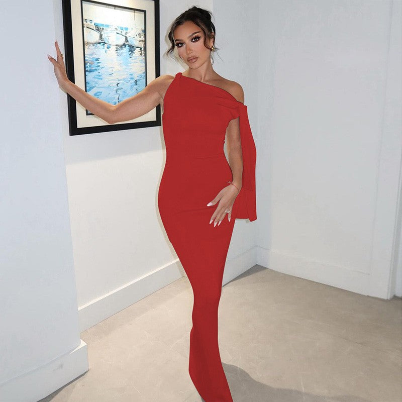 Hugcitar Fashion Solid O Neck Sleeveless Patchwork Sexy Bodycon Maxi Prom Dress