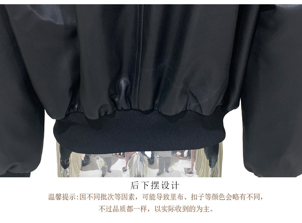 Mauroicardi Autumn Winter Short Oversized Black Warm Pu Leather Jacket Men with Faux Fur Trim Hood Loose Casual Korean Fashion