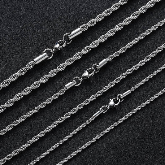 2/3/4/5/6 MM Rope Chain Necklaces For Men Women Twisted Sigapore Links Choker Basic Casual Punk Rock Stainless Steel Jewelry