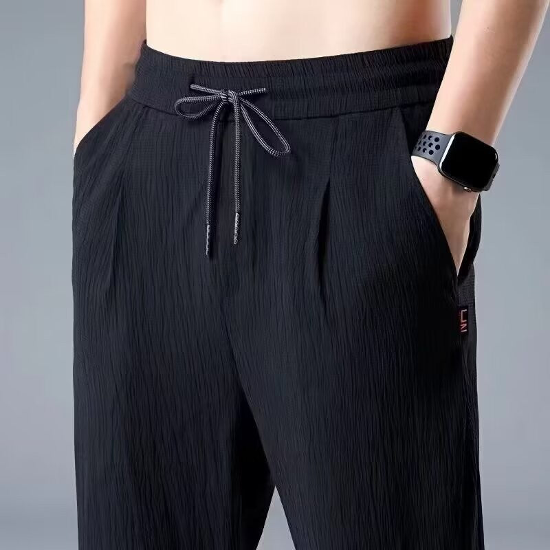 Summer Nine-minute Pants Ultra-thin Section Ice Silk Cool Trend Loose Cotton Linen Casual Pants Straight Linen Pants Men Summer