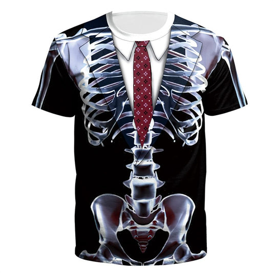 Halloween Skeleton T Shirt For Men Funny 3D Printed Tuxedo T-Shirt Cosplay Costume Suit Tie Tee Shirt Tops Kids Short Sleeves