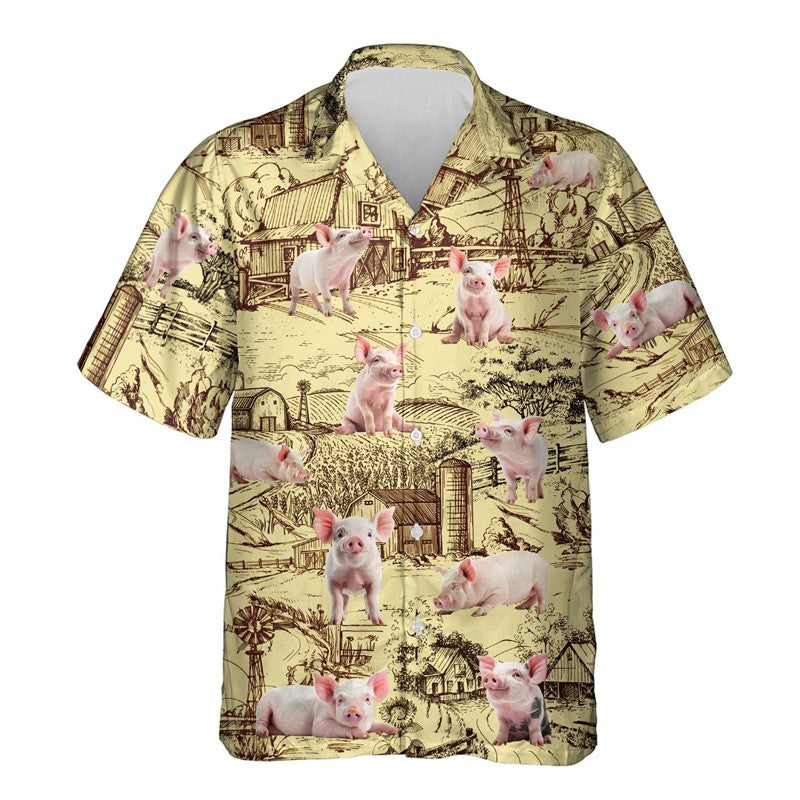 Funny Animal Pig 3D Printed Beach Shirt Cute Pet Graphic Shirts For Men Clothes Casual Hawaiian Surfing Short Sleeve Boy Blouses