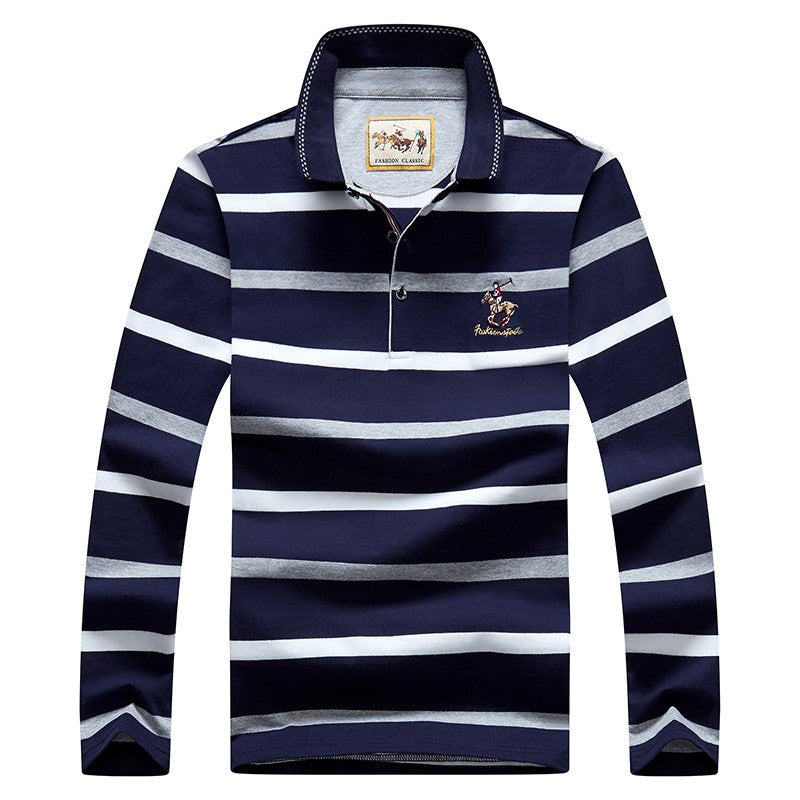 Men Polo Shirt Cotton Embroidery Long Sleeve Spring Stripe Polo Shirt Men Autumn Casual Fashion Polo Shirt Business T-shirts Men