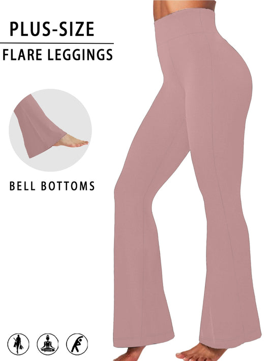 Plus Size Women's Super Soft High Waisted Flare Pants, Leggings Tummy Control Soft Bootleg Bell Bottoms Running