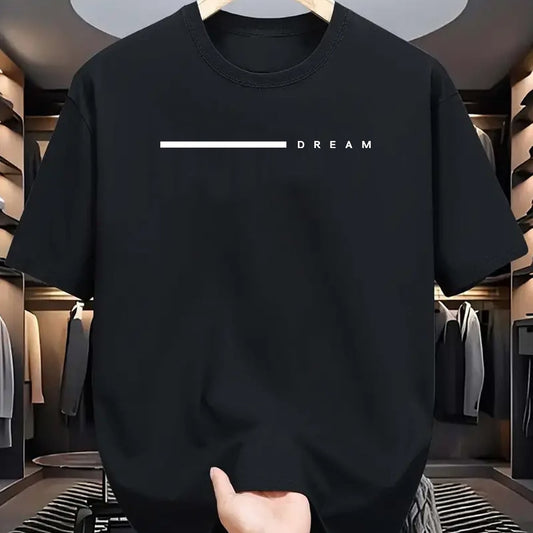 Men's summer 100 cotton fashionable casual loose plus size dream letter printed sports round neck short sleeved T-shirt top