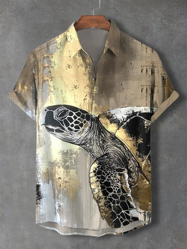Fashion Men's Art Graphics Shirt Short Sleeved Button Down Lapel Shirts For Summer Oversized Tops Vacation Casual Hawaiian Shirt