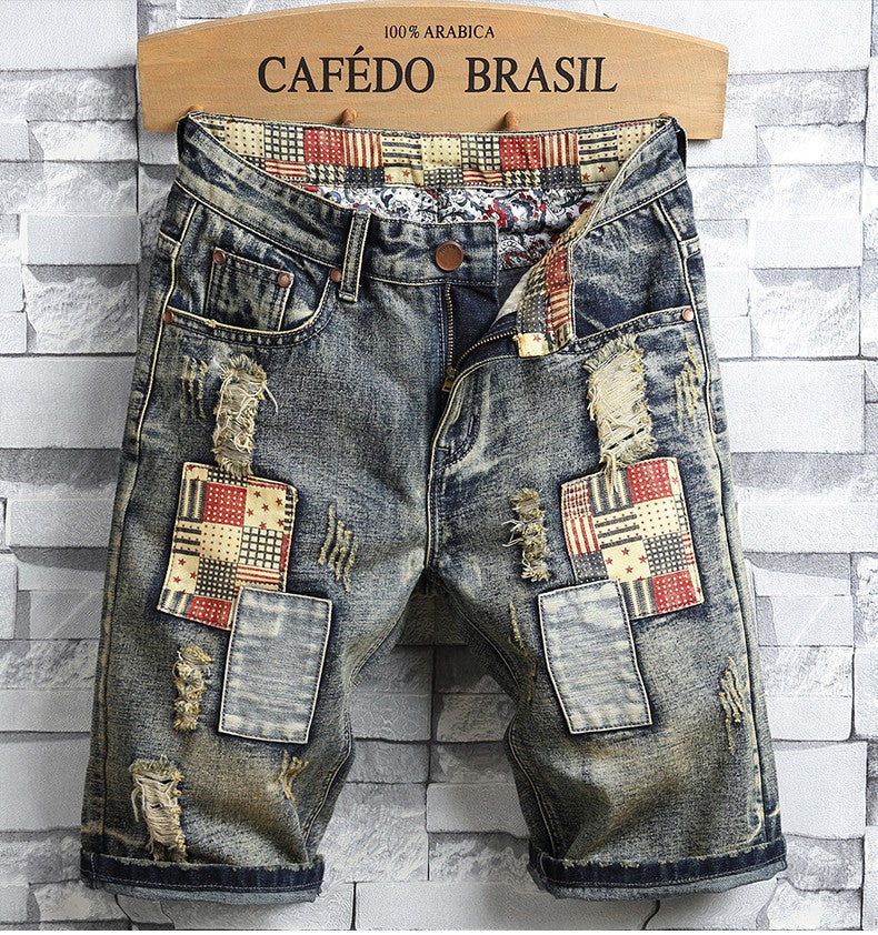 High Quality Men's Summer Holes Denim Shorts Jeans Men Straight Retro Shorts Jeans Men Knee Length Cowboy Jeans Shorts Size 40