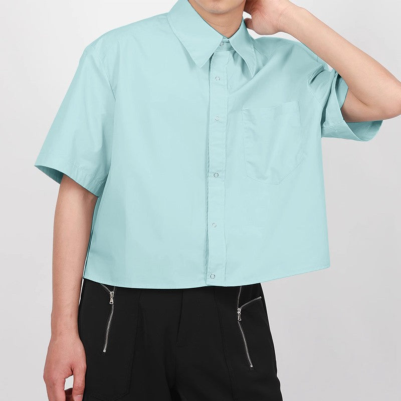 INCERUN Men's Shirts Solid Color Lapel Short Sleeve Pockets Button Male Crop Tops Streetwear Summer Loose Fashion Men Clothing