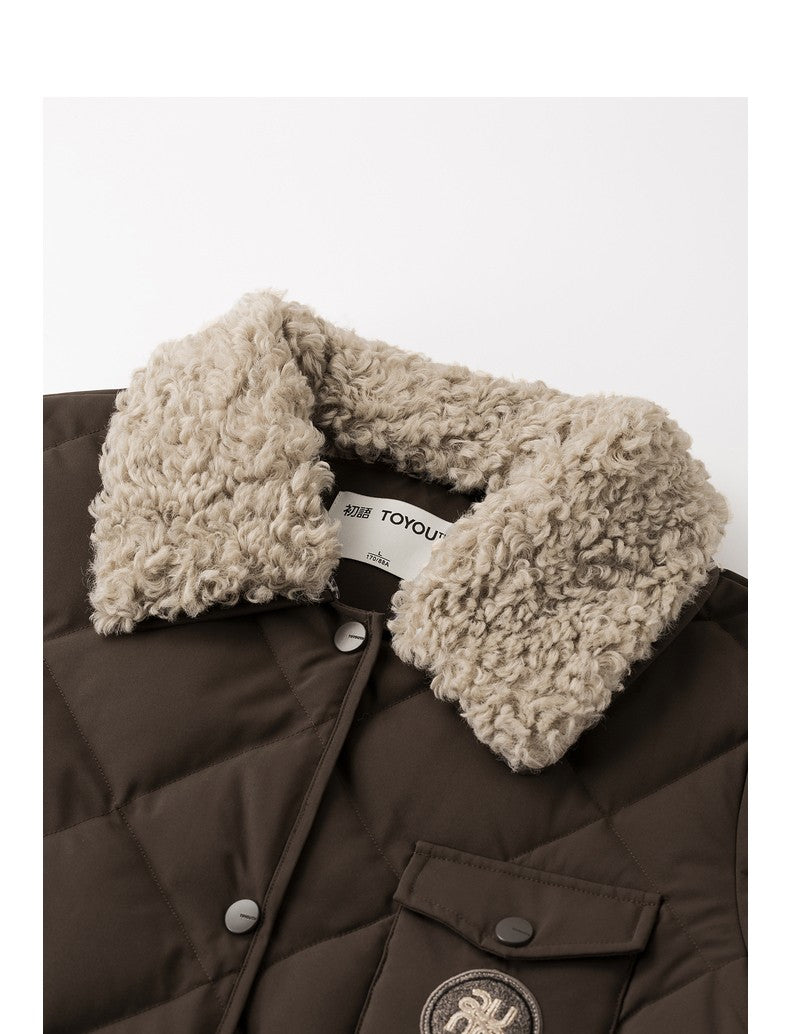TOYOUTH Womens Down Coat 2024 Winter New Fur Collar Single Breasted Button Medium Thick Long Coat